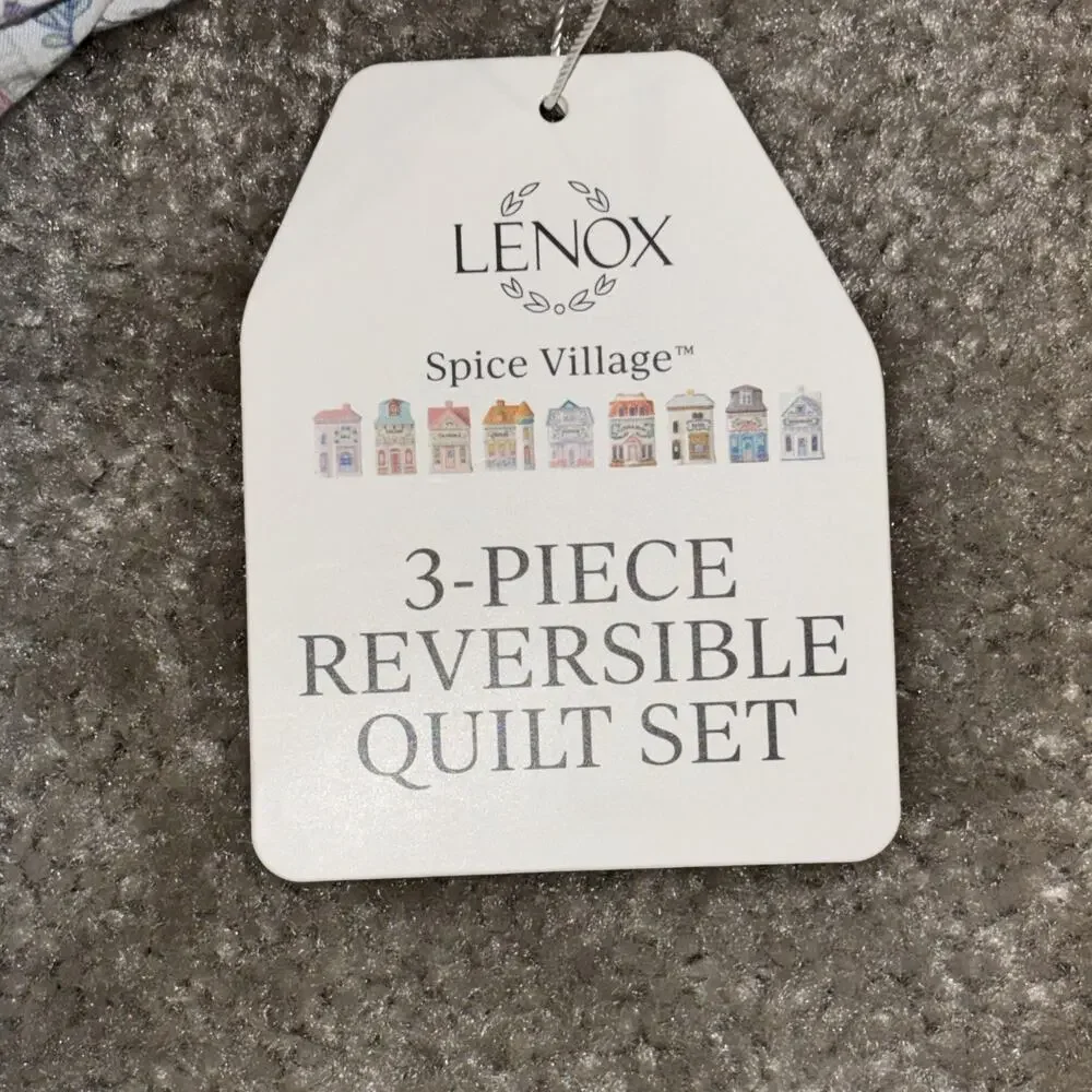 Lenox Spice Village 3 Piece Set Full Queen Reversible Quilt 2 Standard Shams NEW